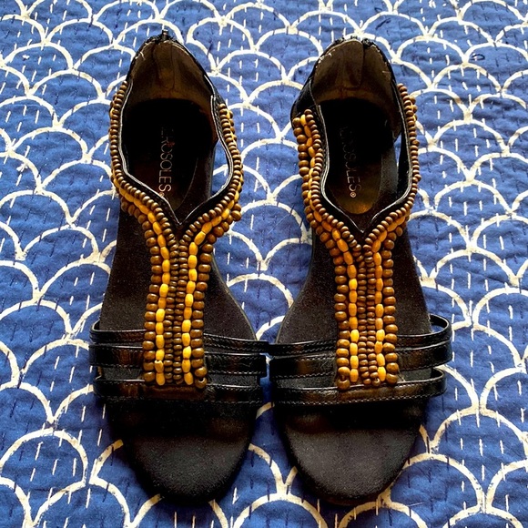 3 For $25! Black Comfy Beaded Sandals - Picture 1 of 5